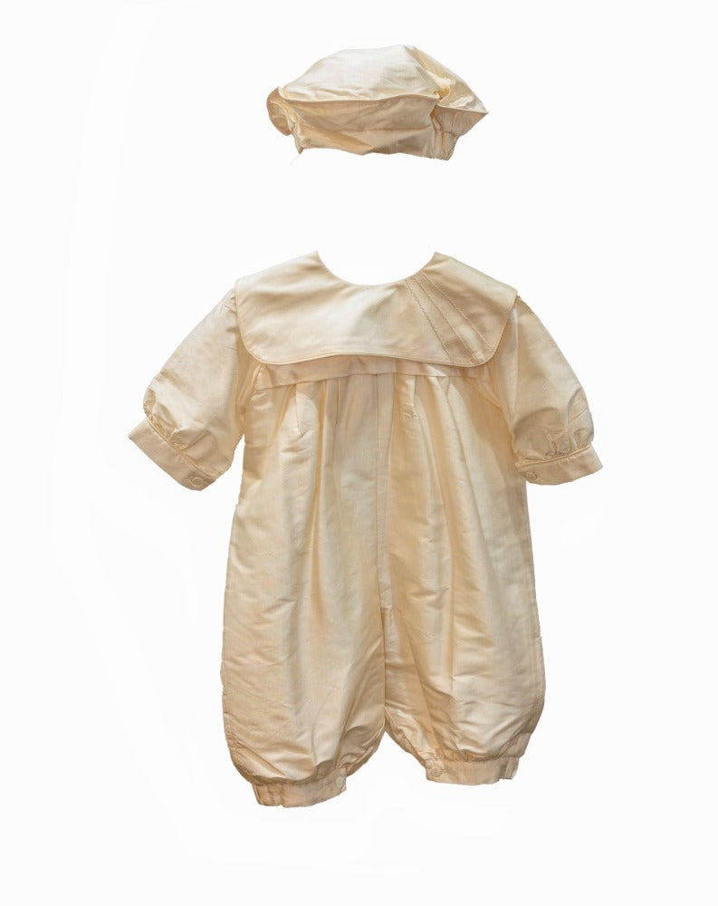 Christening Baby Boy Silk Romper with Hat | Rompers | Bon Bon Tresor