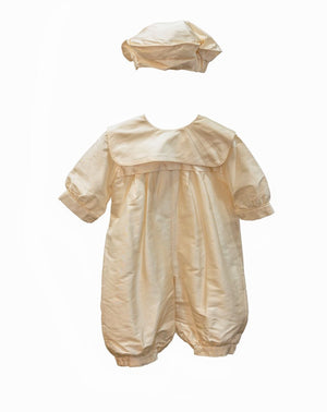 Christening Baby Boy Silk Romper with Hat and Booties | Rompers | Bon Bon Tresor