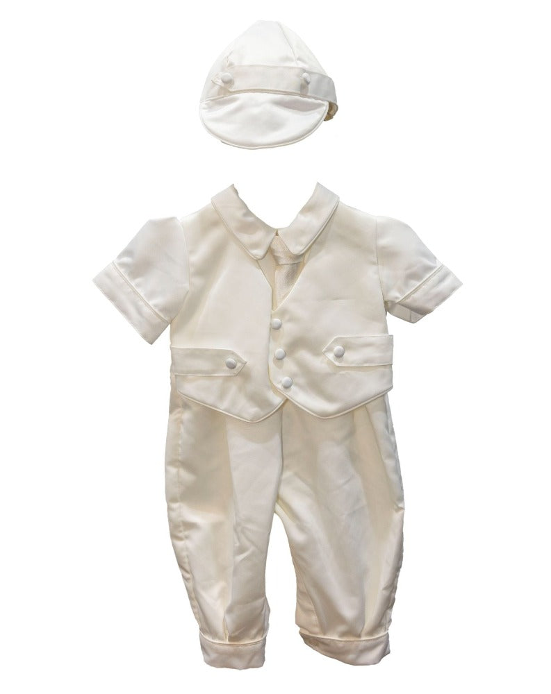 Christening - Loni Ivory Satin Waistcoat Romper | Rompers | Bon Bon Tresor