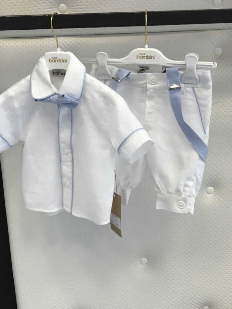 Dolce Bambini - 2 Piece White Shirt and 3/4 Linen Pants Set | Suits & Sets | Bon Bon Tresor