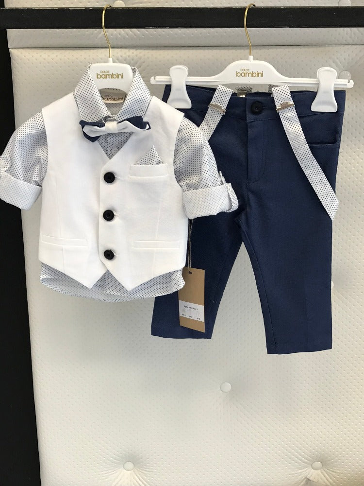 Dolce Bambini - Baby Boy 3 Piece White/Navy Suit | Suits & Sets | Bon Bon Tresor