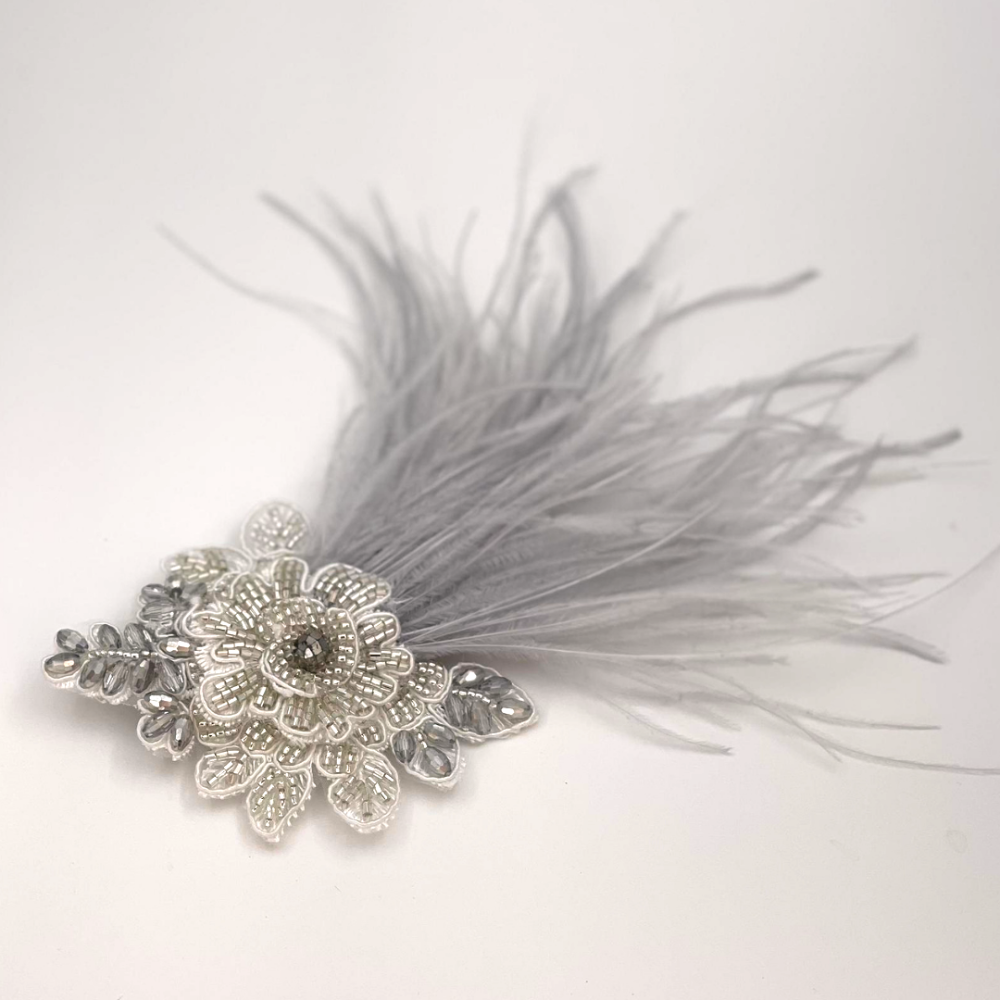 Sienna Likes To Party Designer Lotus Silver Feather Hair Clip | Hair Accessories | Bon Bon Tresor