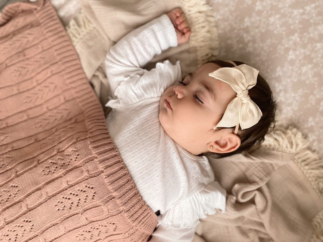 Mini & Me Harvest Knit Baby Blanket Blush | Blankets | Bon Bon Tresor