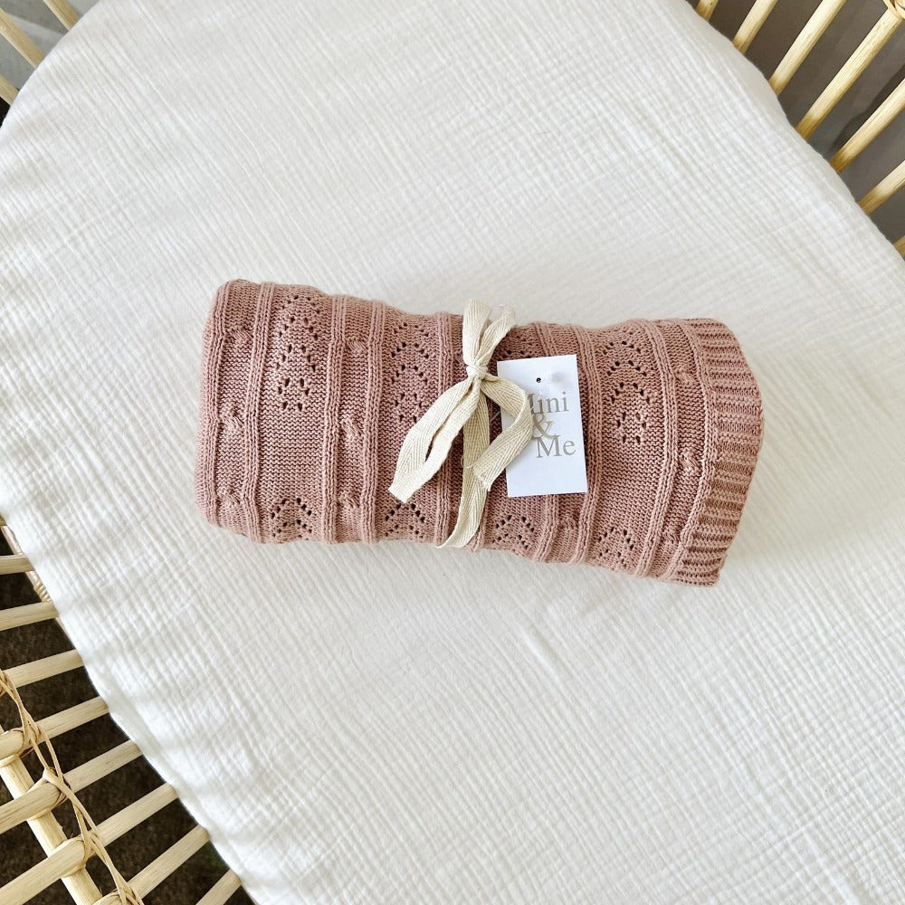 Mini & Me Harvest Knit Baby Blanket Blush | Blankets | Bon Bon Tresor
