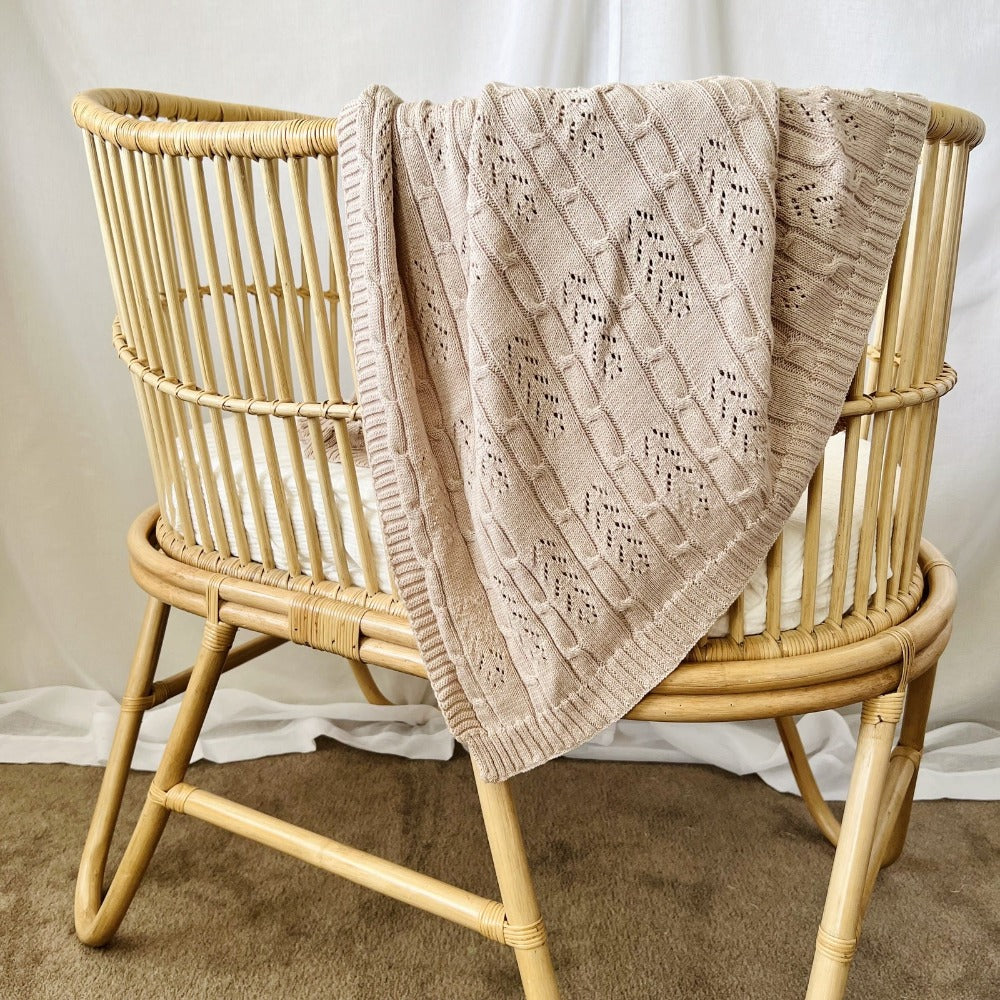Mini & Me Harvest Knit Baby Blanket Seashell | Blankets | Bon Bon Tresor