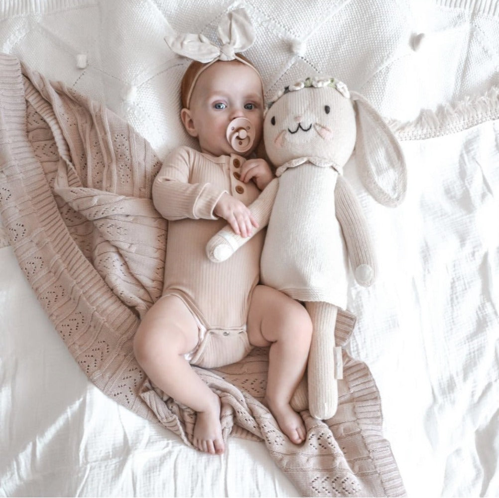 Mini & Me Harvest Knit Baby Blanket Seashell | Blankets | Bon Bon Tresor