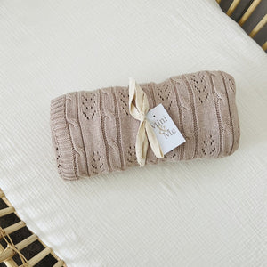 Mini & Me Harvest Knit Baby Blanket Seashell | Blankets | Bon Bon Tresor