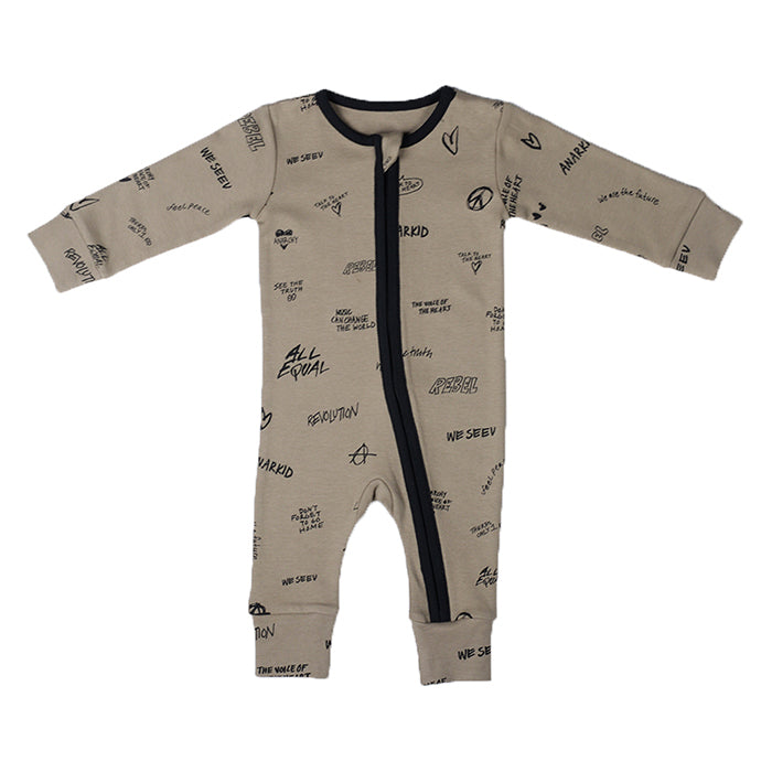 Anarkid Peace Green AOP Zip Romper | Rompers & Playsuits | Bon Bon Tresor