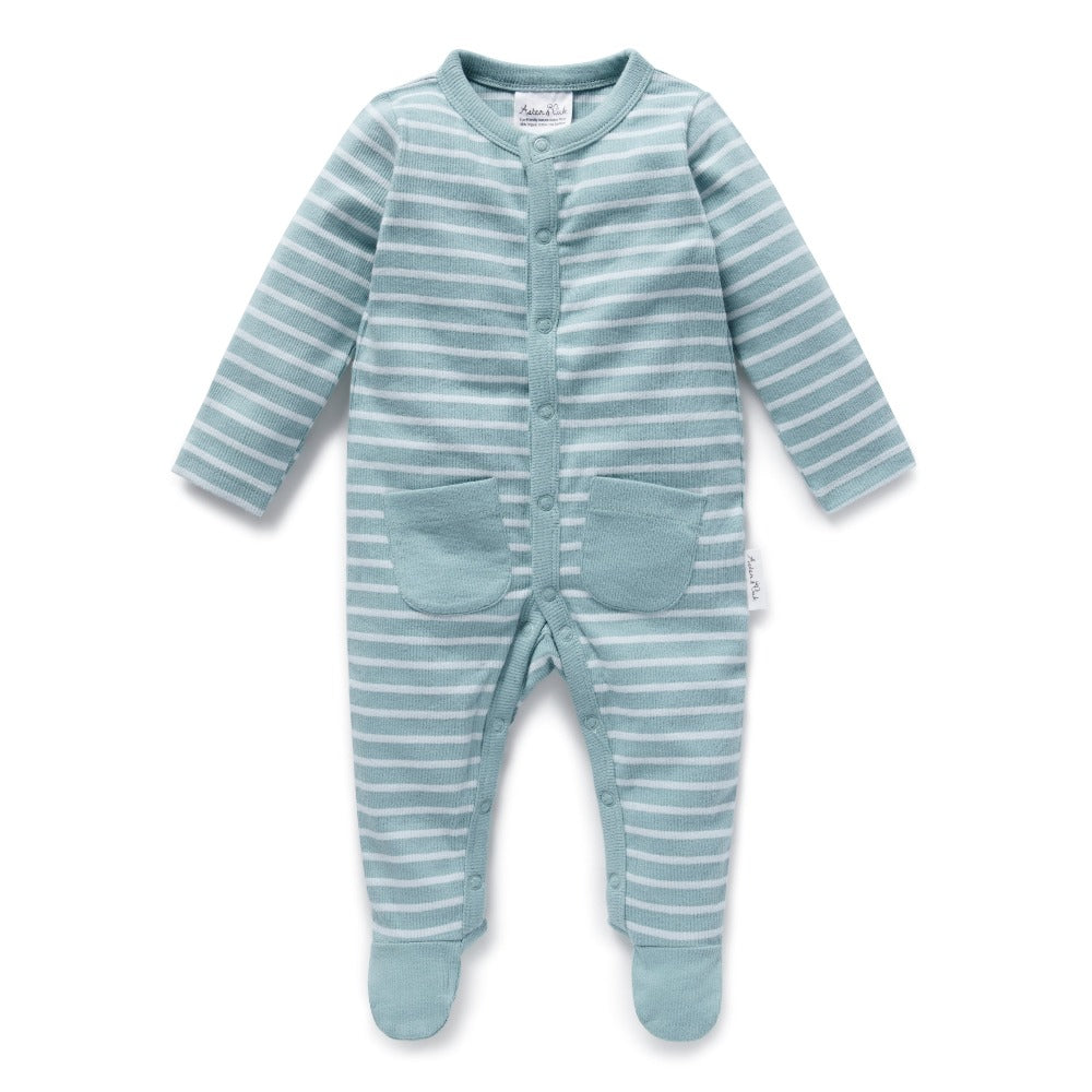 Aster and Oak Stripe Rib Footed Romper | Rompers & Playsuits | Bon Bon Tresor