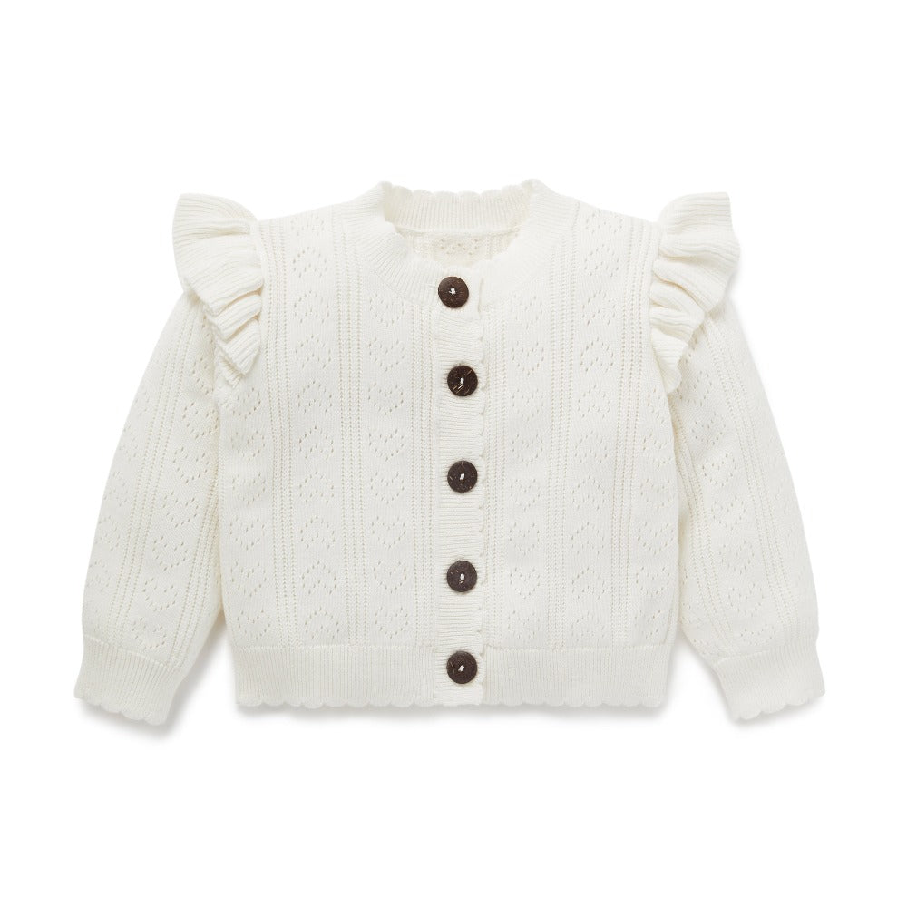 Aster and Oak Ruffle Knit Cardigan Off White | Sweaters & Knitwear | Bon Bon Tresor
