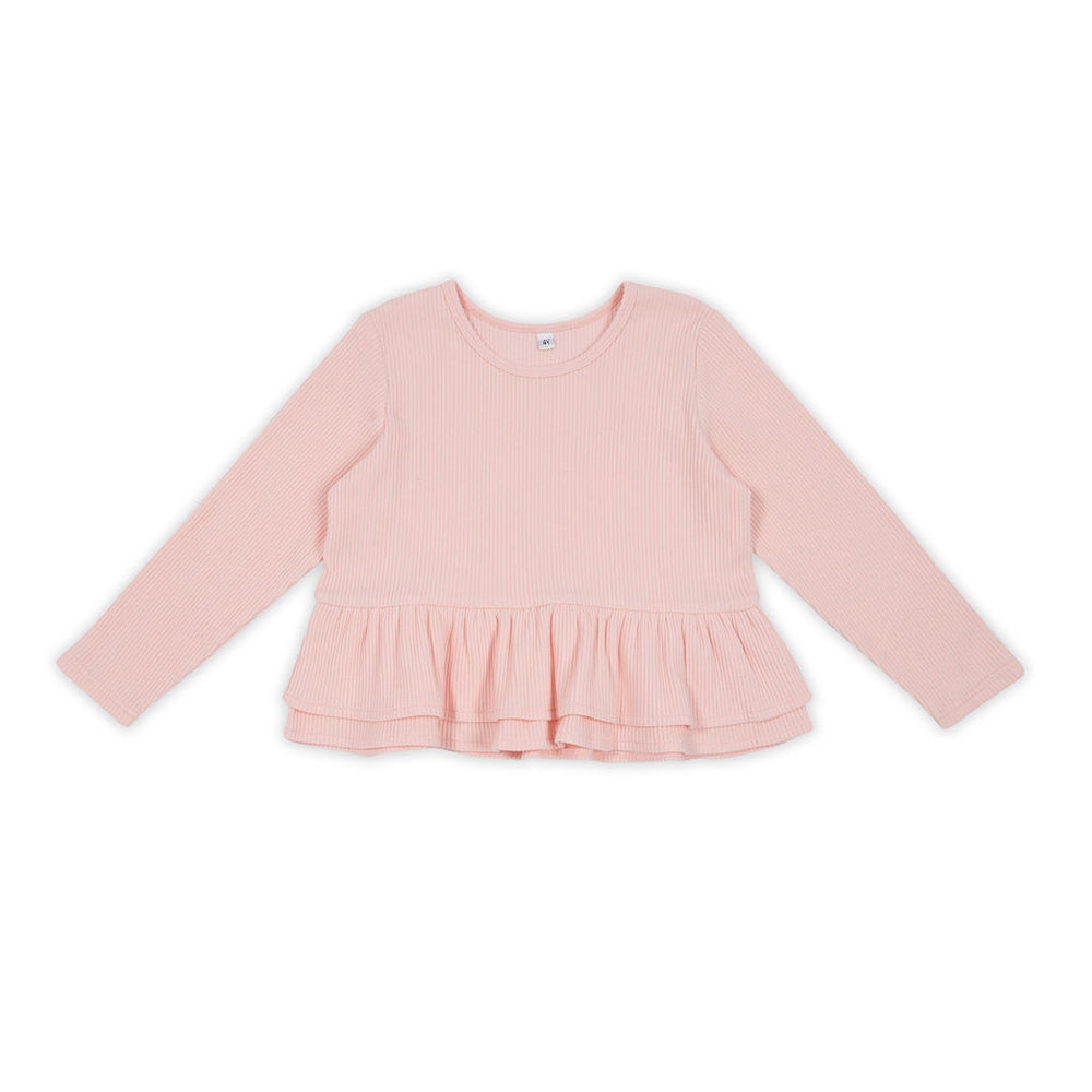 Kapow Kids Cloud Pink Rib Peplum Long Sleeve Top | Tops & T-Shirts | Bon Bon Tresor