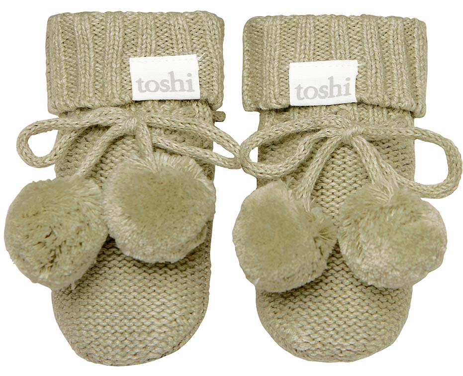 Toshi Organic Booties Marley Olive | Booties & Mittens | Bon Bon Tresor