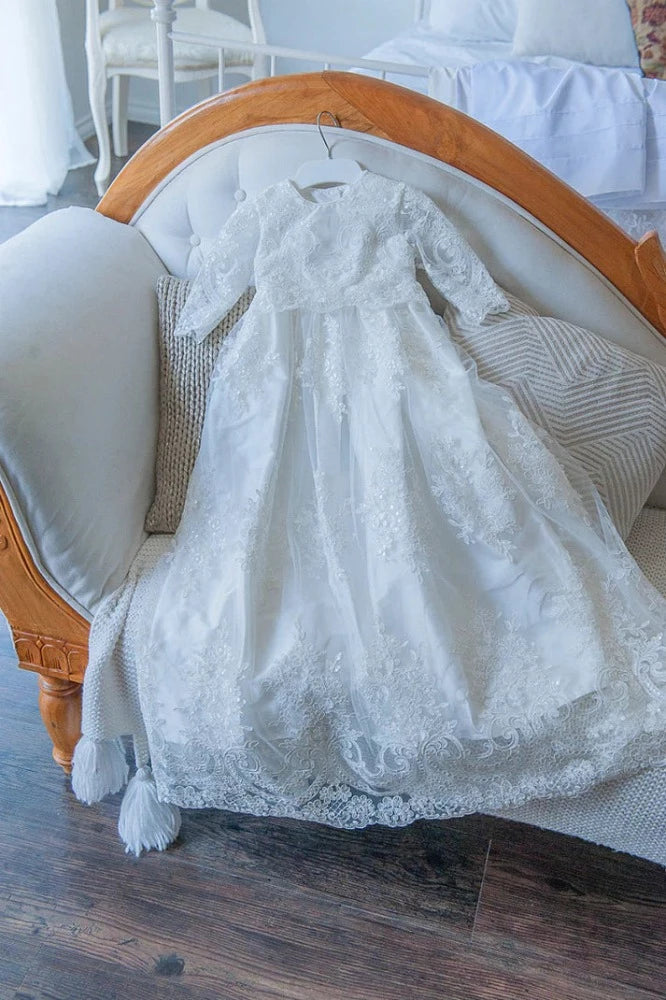 Christening - Josephina Ivory Silk & Sequined Full Lace Gown | Gowns | Bon Bon Tresor