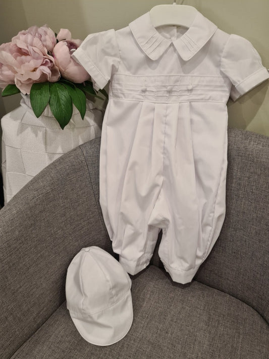 Christening - Leo White Cotton Romper | Rompers | Bon Bon Tresor