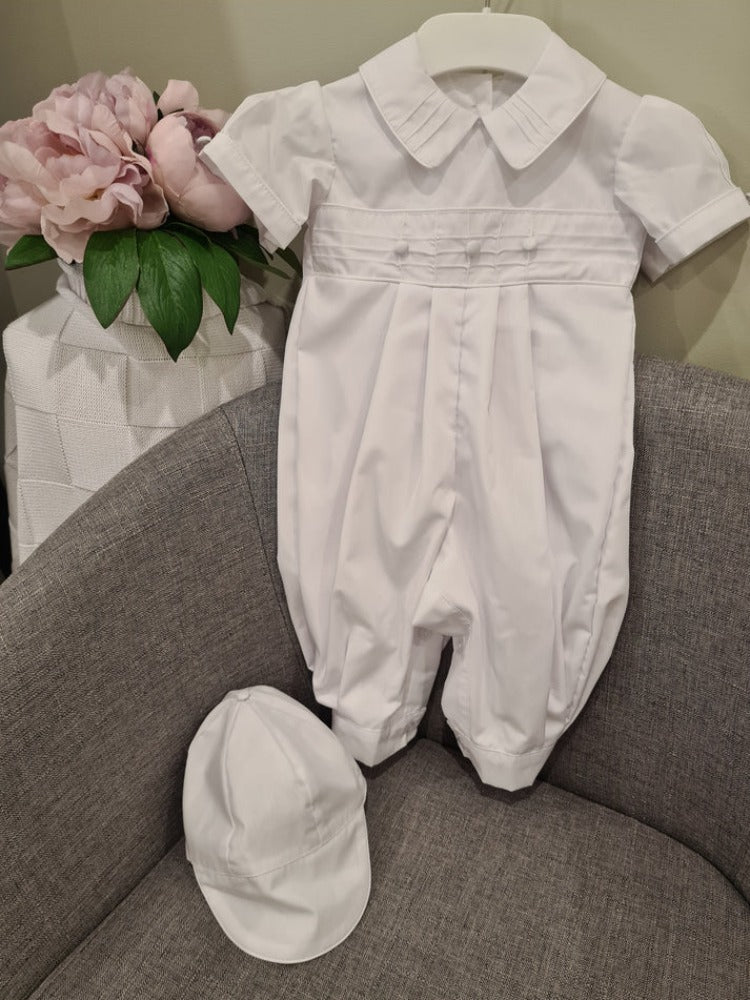 Christening - Leo White Cotton Romper | Rompers | Bon Bon Tresor