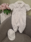 Christening - Leo White Cotton Romper | Rompers | Bon Bon Tresor