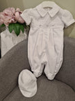 Christening - Noah White Linen Romper | Rompers | Bon Bon Tresor