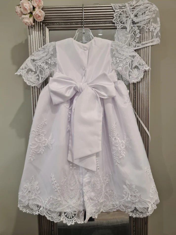 Christening - Mia Satin Lace Short Gown | Gowns | Bon Bon Tresor