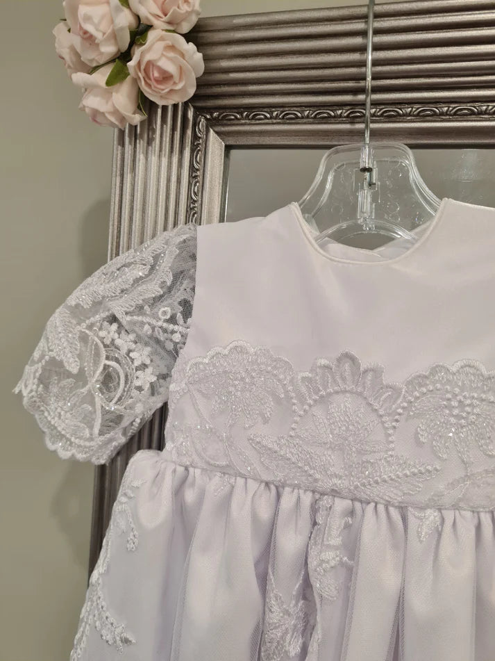 Christening - Mia Satin Lace Short Gown | Gowns | Bon Bon Tresor