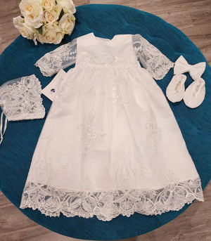 Christening - Mia Satin Lace Short Gown | Gowns | Bon Bon Tresor