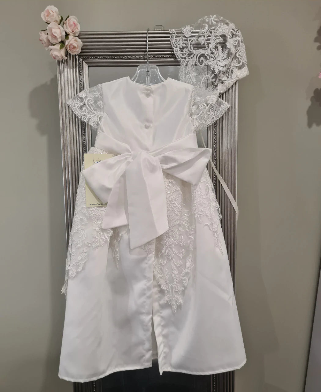 Christening - Daisy Satin Lace Sequined Short Gown | Gowns | Bon Bon Tresor