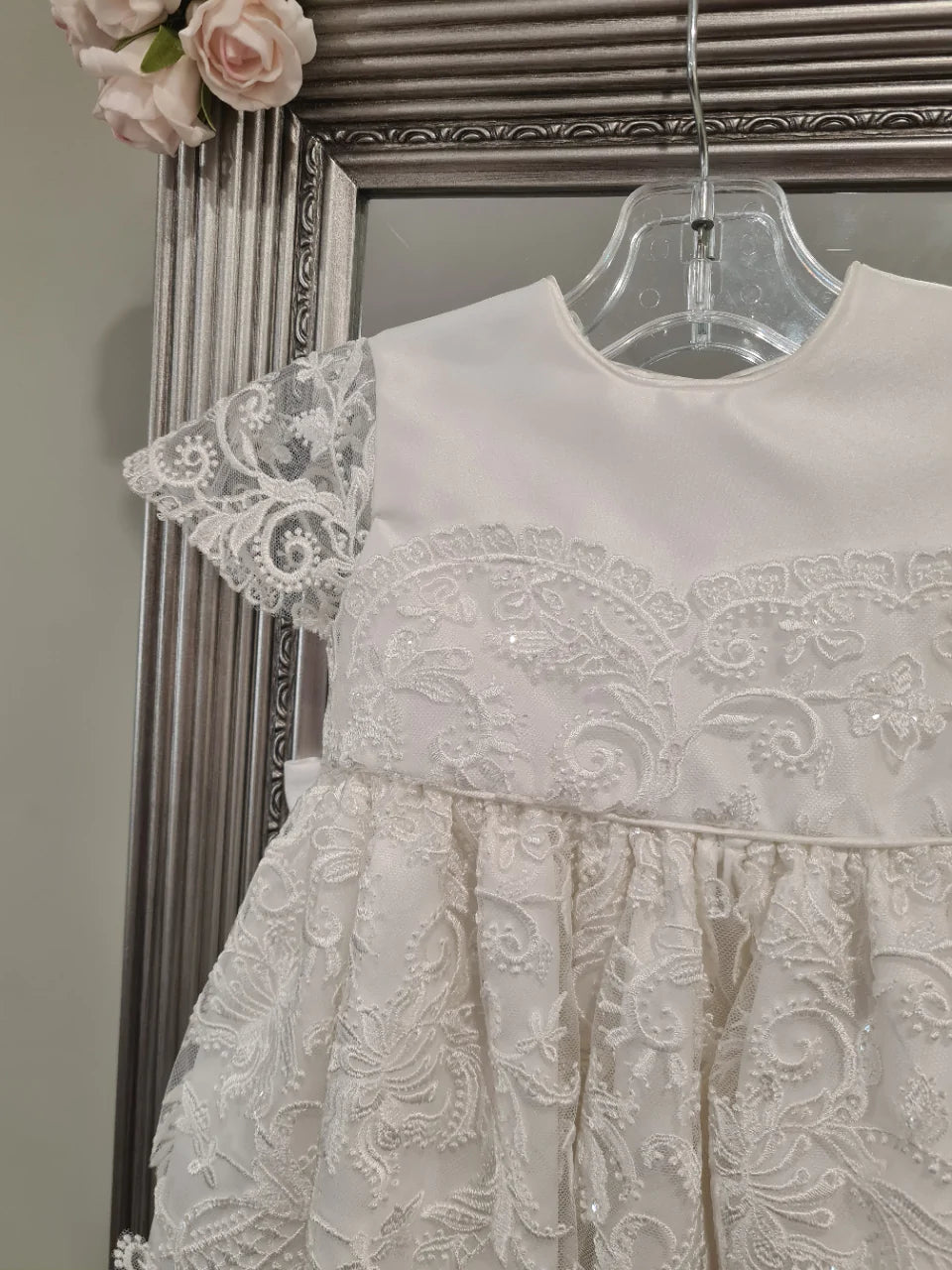 Christening - Daisy Satin Lace Sequined Short Gown | Gowns | Bon Bon Tresor