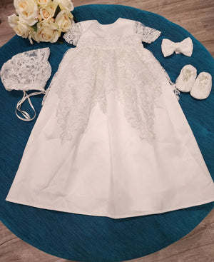 Christening - Daisy Satin Lace Sequined Short Gown | Gowns | Bon Bon Tresor