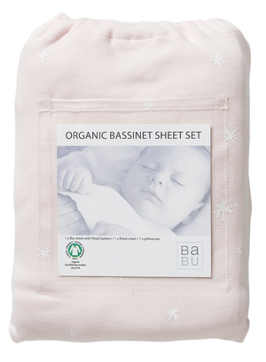 Babu Organic Bassinet Sheet Set Shell Pink Star | Bassinet Sheet | Bon Bon Tresor