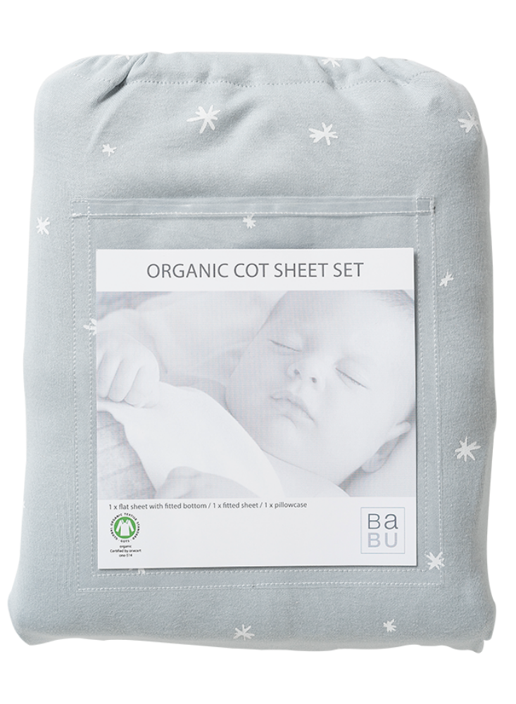 Babu Organic Cot Sheet Set Coastal Blue Star | Cot Sheet | Bon Bon Tresor