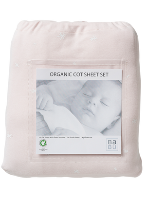 Babu Organic Cot Sheet Set Shell Pink Star | Cot Sheet | Bon Bon Tresor