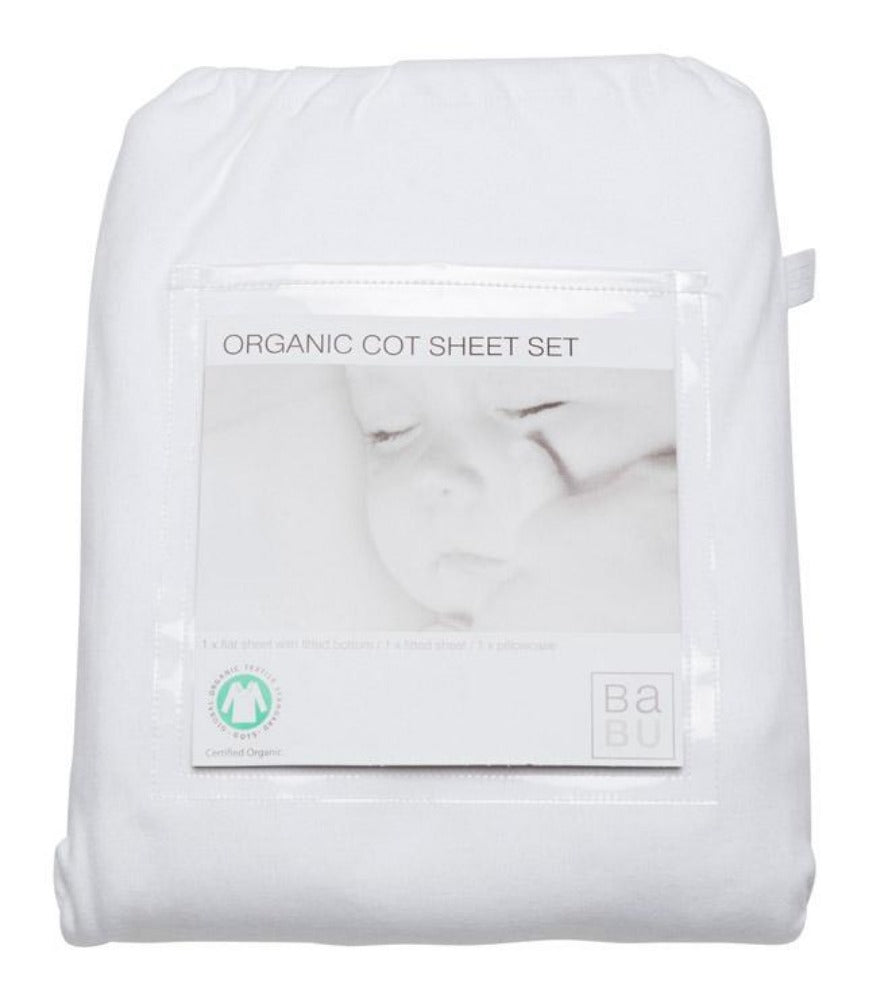 Babu Organic Cot Sheet Set White | Cot Sheet | Bon Bon Tresor