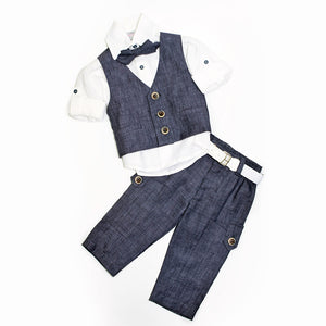 Dolce Bambini - Baby Boy 3 Piece Navy Marle Linen Suit | Suits & Sets | Bon Bon Tresor