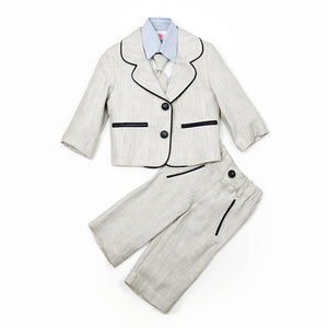 Dolce Bambini - Baby Boy 3 Piece Grey Marle Linen Suit | Suits & Sets | Bon Bon Tresor