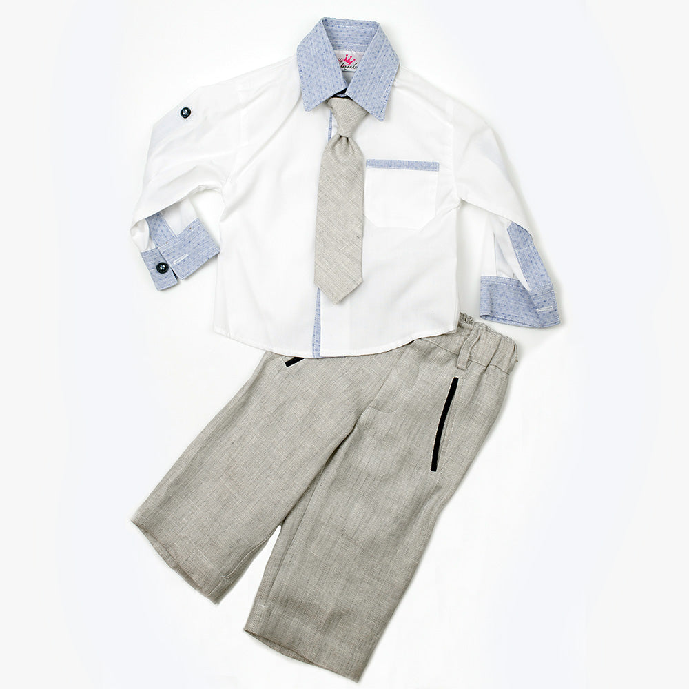 Dolce Bambini - Baby Boy 3 Piece Grey Marle Linen Suit