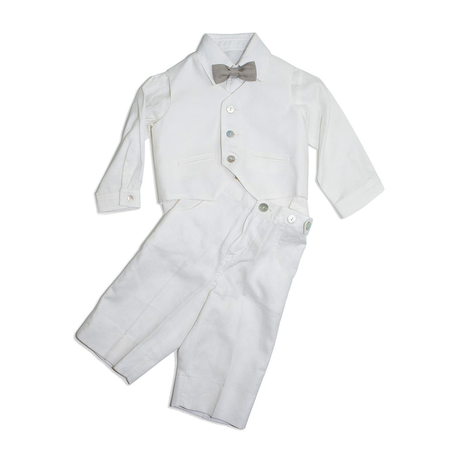 Due Firme - Baby Boy Taupe Linen Christening Suit | Suits & Sets | Bon Bon Tresor