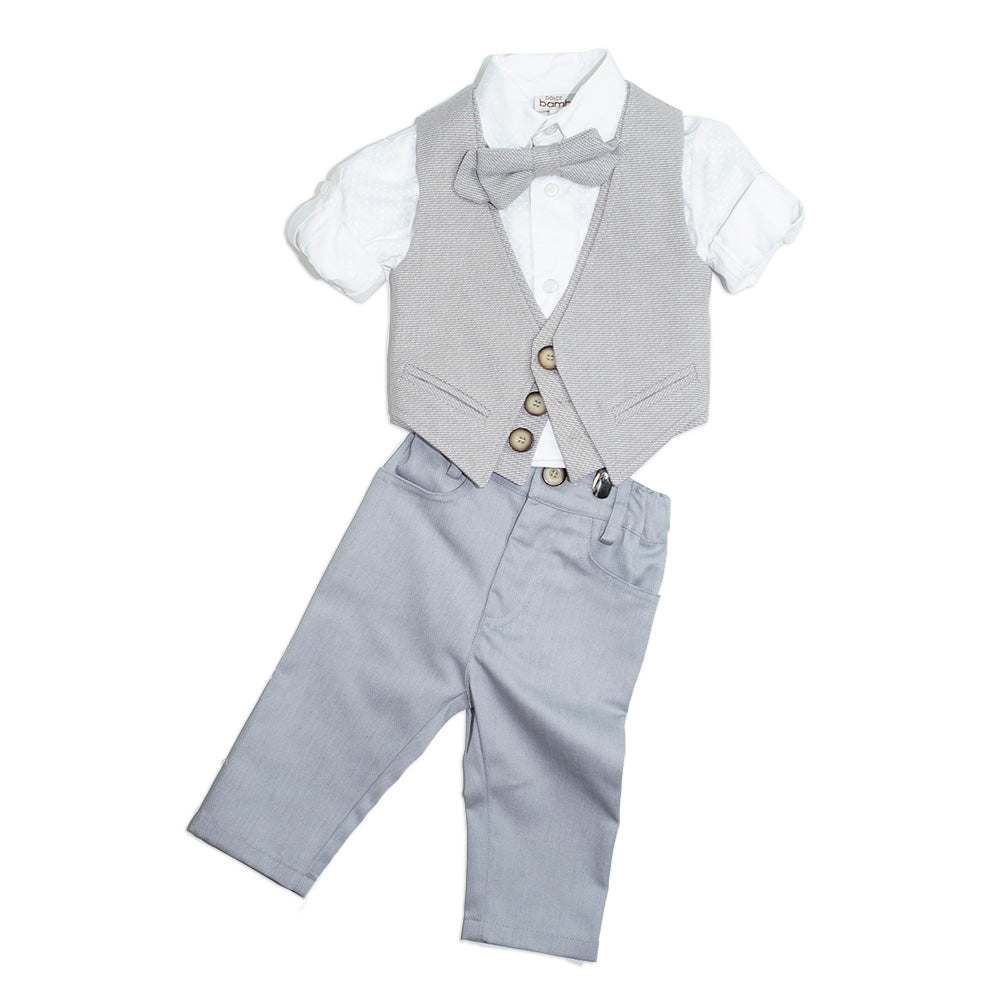 Dolce Bambini - Baby Boy 4 Piece Light Grey Suit | Suits & Sets | Bon Bon Tresor