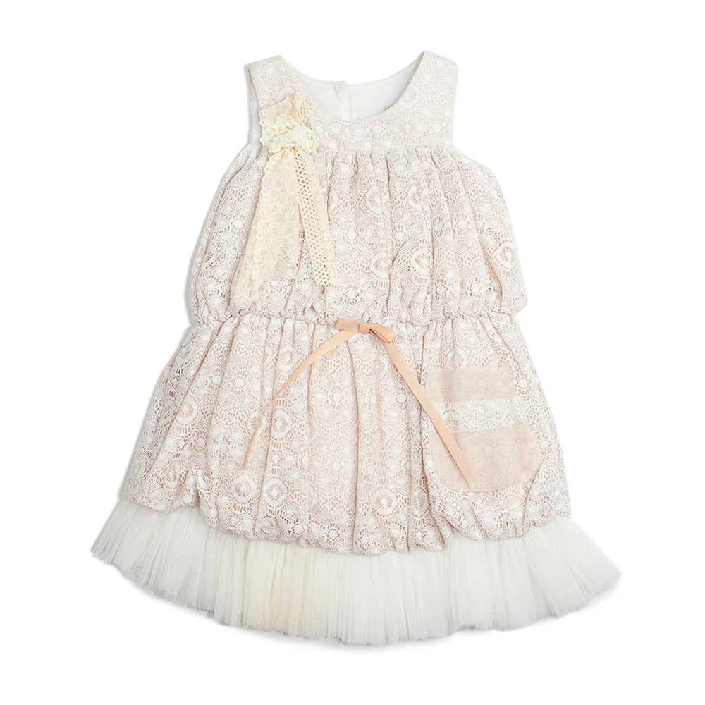 Dolce Bambini - Girls Linen Lace Applique Dress | Party Dresses | Bon Bon Tresor