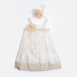 Dolce Bambini - Baby Girl Beige Lace Applique Party Dress | Dresses | Bon Bon Tresor