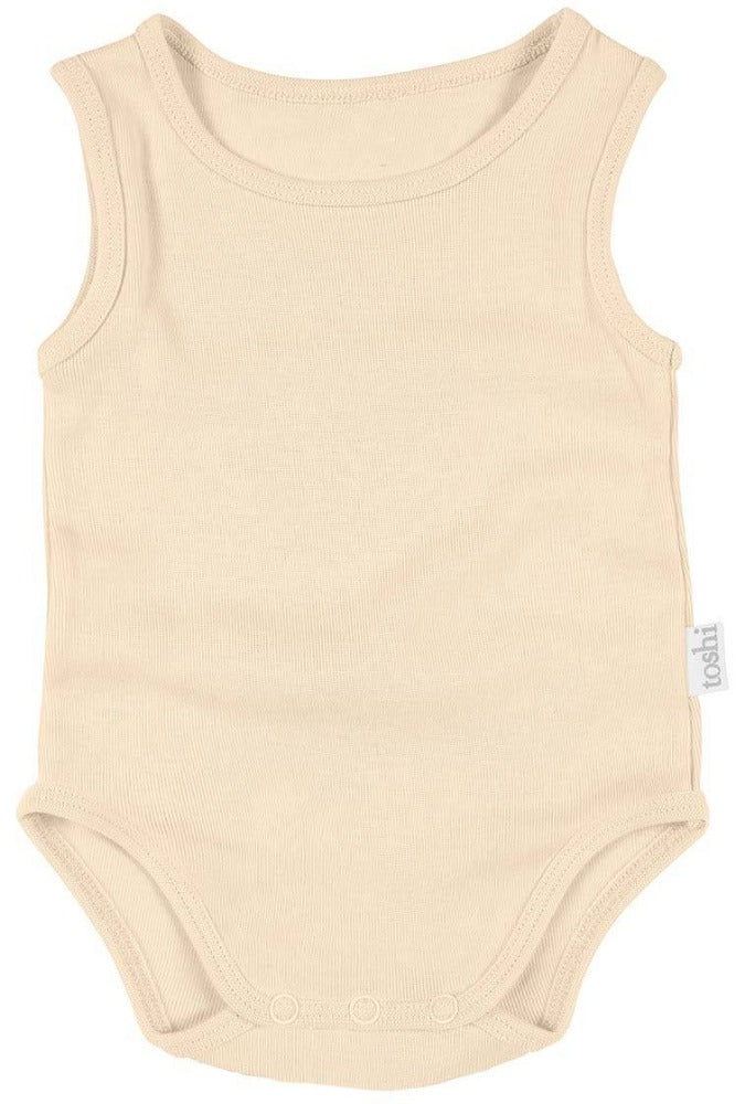 Toshi Dreamtime Organic Onesie Singlet Almond | Singlets & Bloomers | Bon Bon Tresor