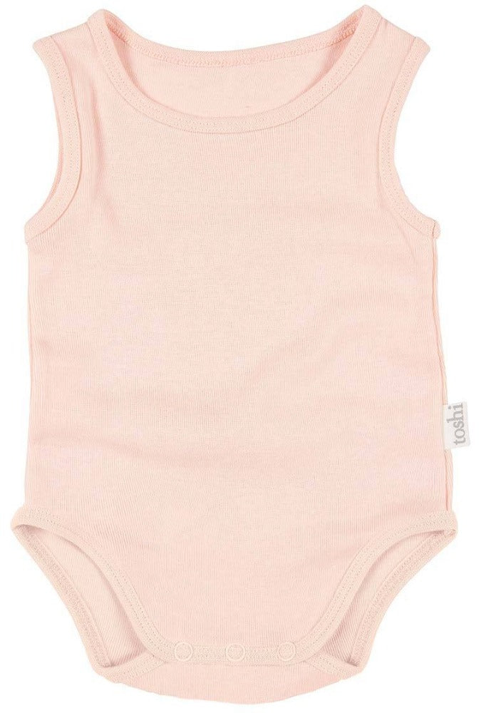 Toshi Dreamtime Organic Onesie Singlet Blush | Singlets & Bloomers | Bon Bon Tresor