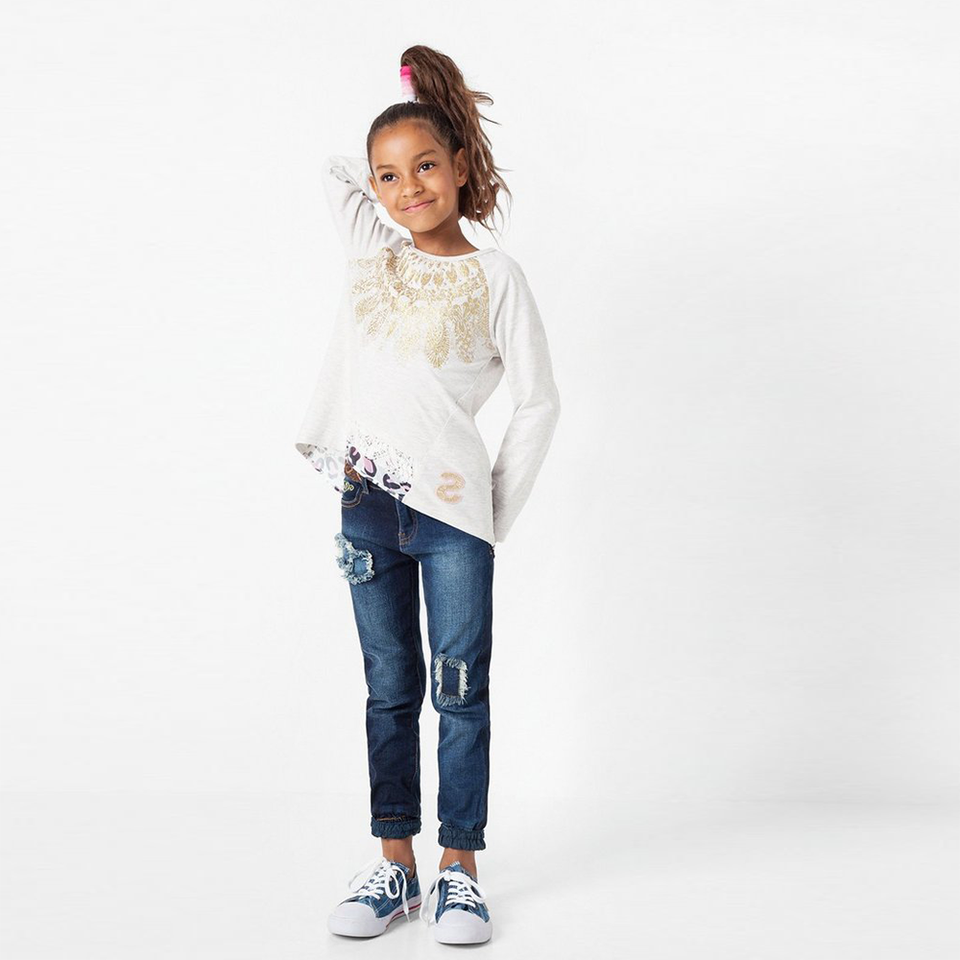 Desigual Kidswear Beige Long Sleeve Sweat T-Shirt | Tops & T-Shirts | Bon Bon Tresor
