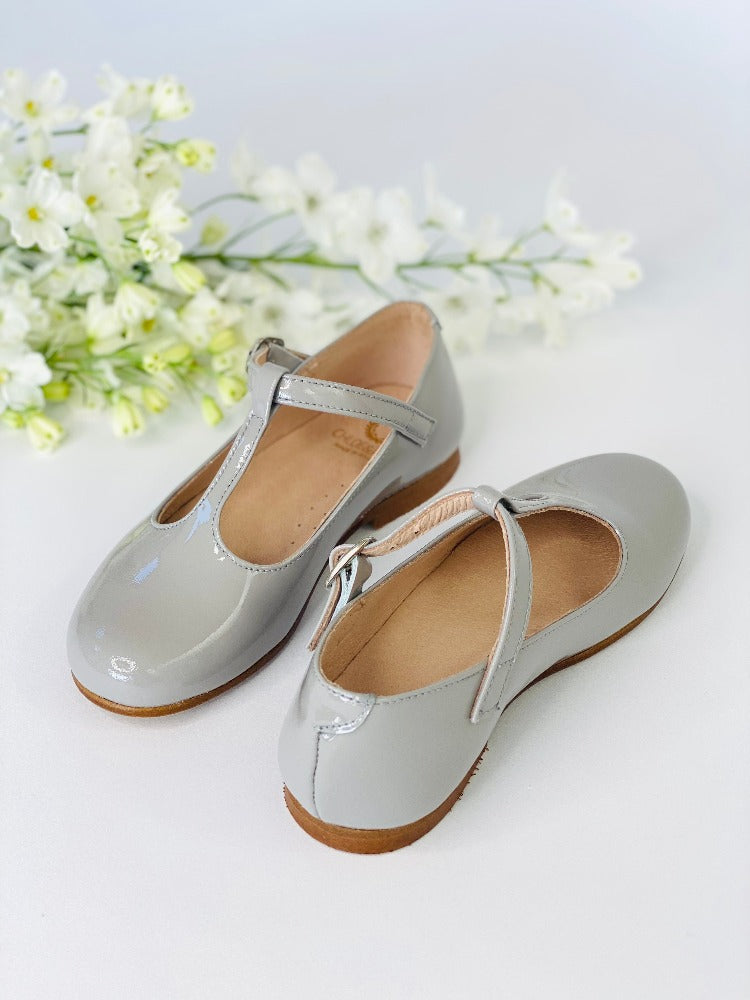 Chloe & Jule Mary Jane T-Bar Chloe Dove Grey Patent | Dress Shoes | Bon Bon Tresor