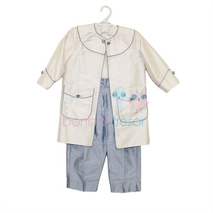 Christening Baby Boy Silk 3 Piece Blue Suit Set | Suits & Sets | Bon Bon Tresor