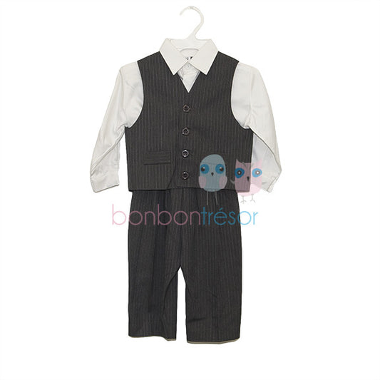 Christening Suit Set 5 Piece Pinstripe Charcoal | Suits & Sets | Bon Bon Tresor