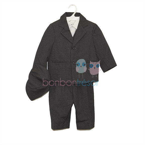 Christening Suit Set 5 Piece Pinstripe Charcoal | Suits & Sets | Bon Bon Tresor