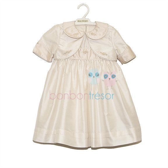 Christening Baby Girl Pink Silk Dress With Bolero | Dresses | Bon Bon Tresor