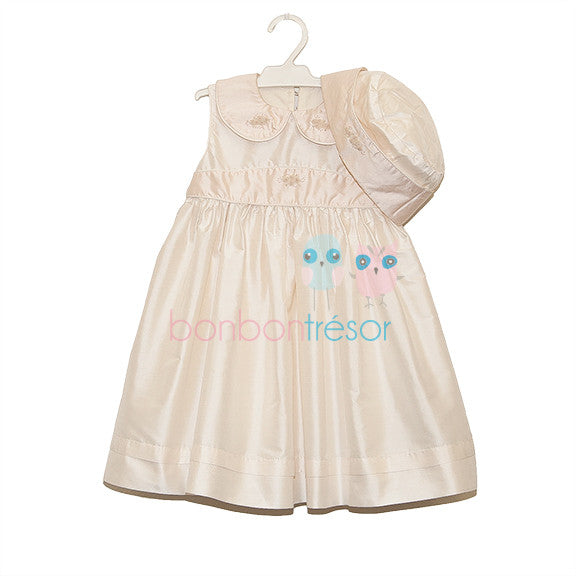 Christening Baby Girl Pink Silk Dress With Bolero | Dresses | Bon Bon Tresor