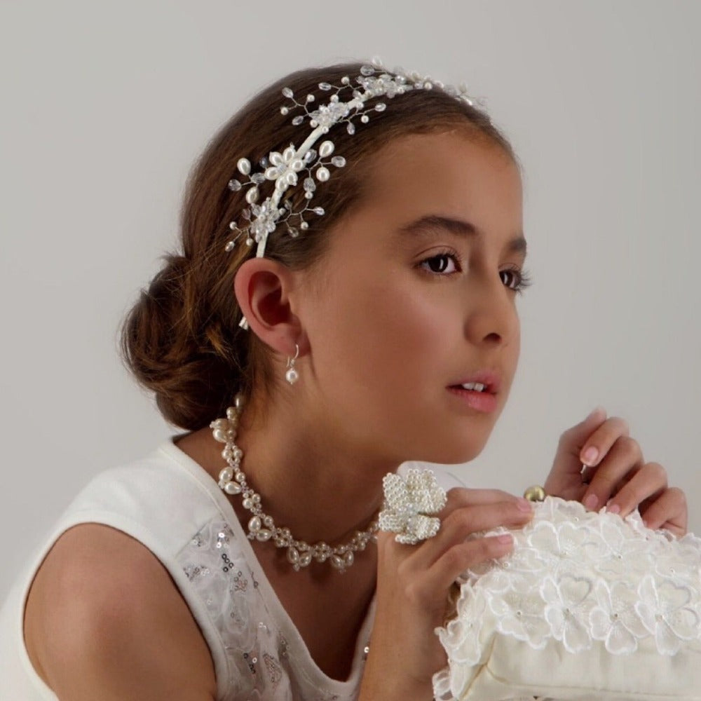 Sienna Likes To Party Gavreel Girls Crown Pearl and Crystal Headband | Hair Accessories | Bon Bon Tresor