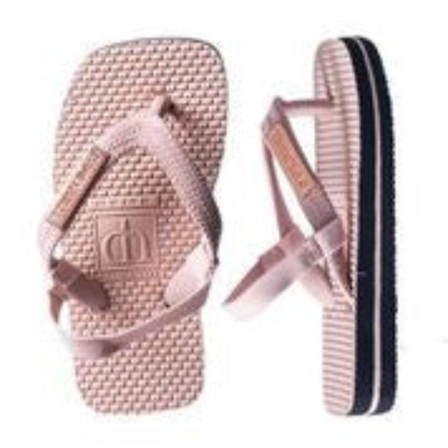 Damien Hall Boutique Kids Pink Thongs Rose Gold Badge With Straps | Flip Flops | Bon Bon Tresor