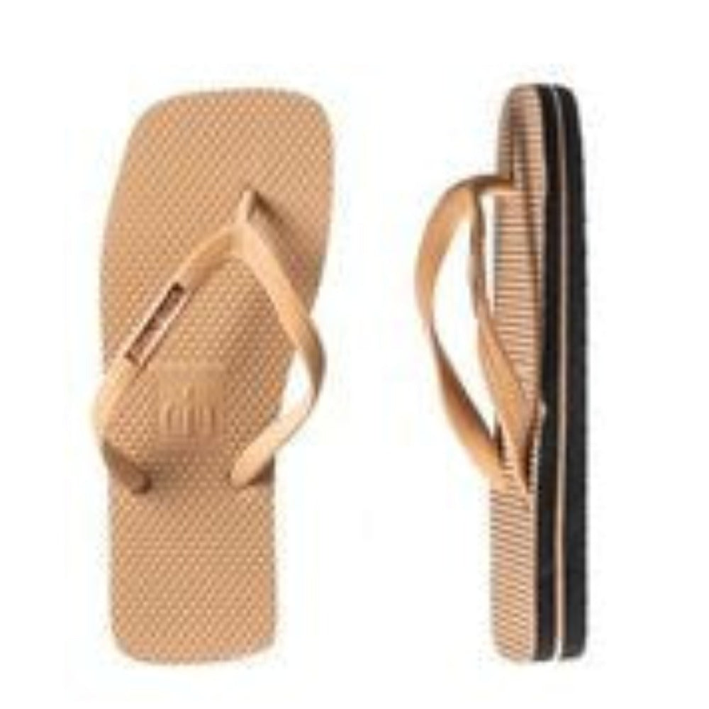 Damien Hall Boutique Kids Tan Thongs Rose Gold Badge | Flip Flops | Bon Bon Tresor
